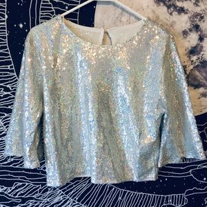 Silver Holographic Sequin Blouse/Shrug!
